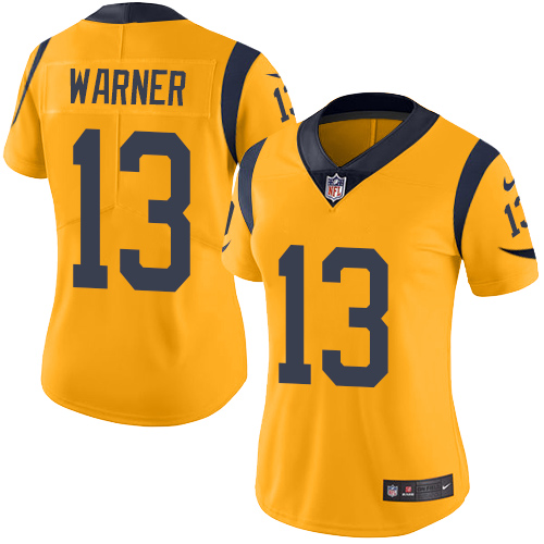 Women's Limited Kurt Warner Nike Jersey Gold - #13 Rush NFL Los Angeles Rams